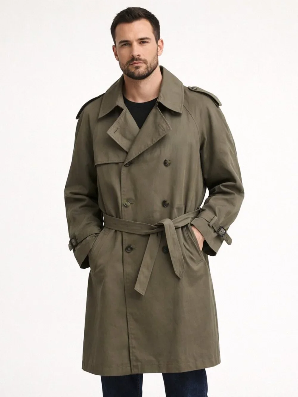 Chaps double-breasted trench coat Olive Green Size 46L